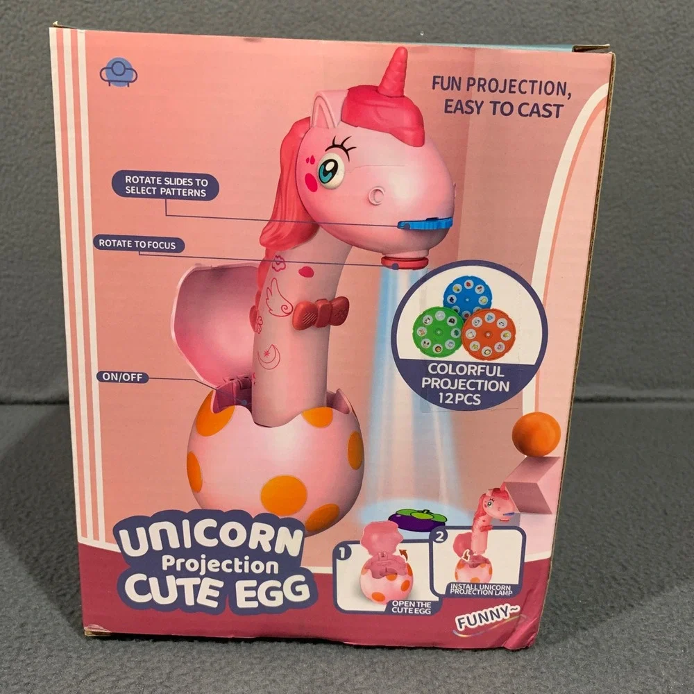 Pink‎ Unicorn Projection Cute Egg Toy, Night Light Projector, Colorful Slides 3+